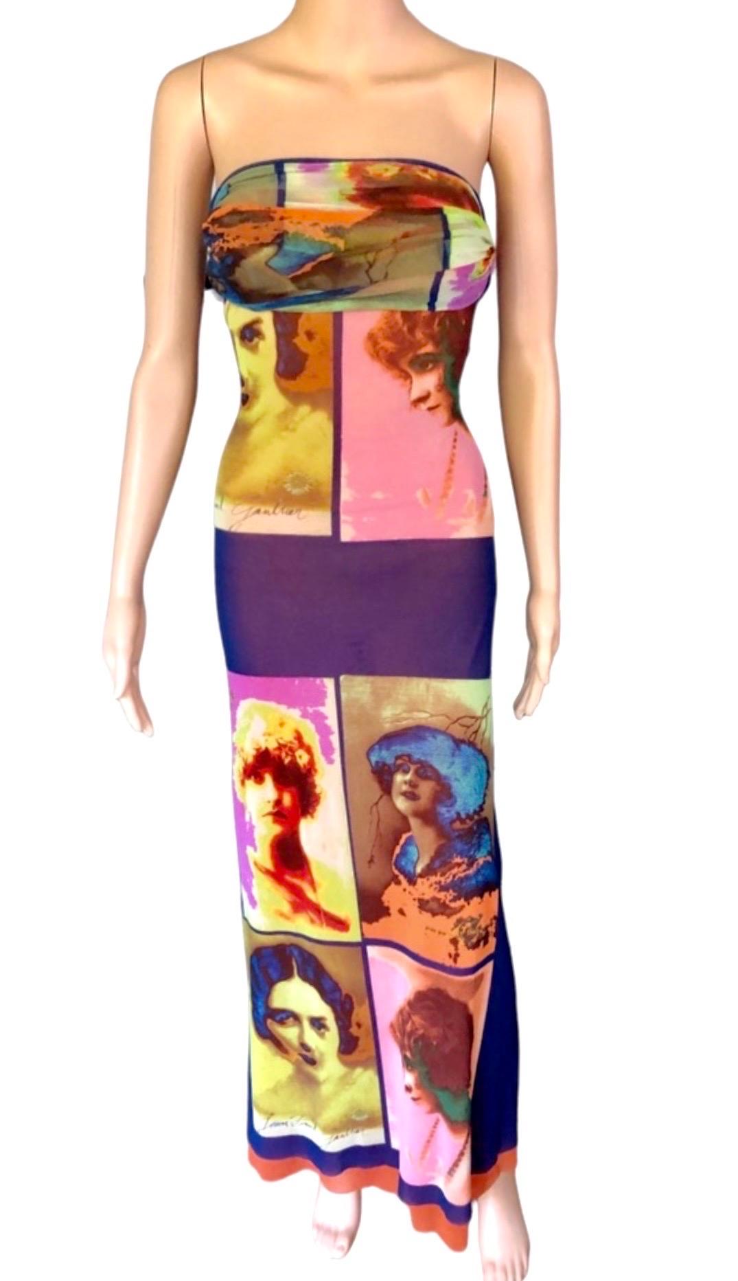 Jean Paul Gaultier Soleil S 2002 - Robe longue vintage en maille avec portraits de visages en maille Excellent état - En vente à Naples, FL