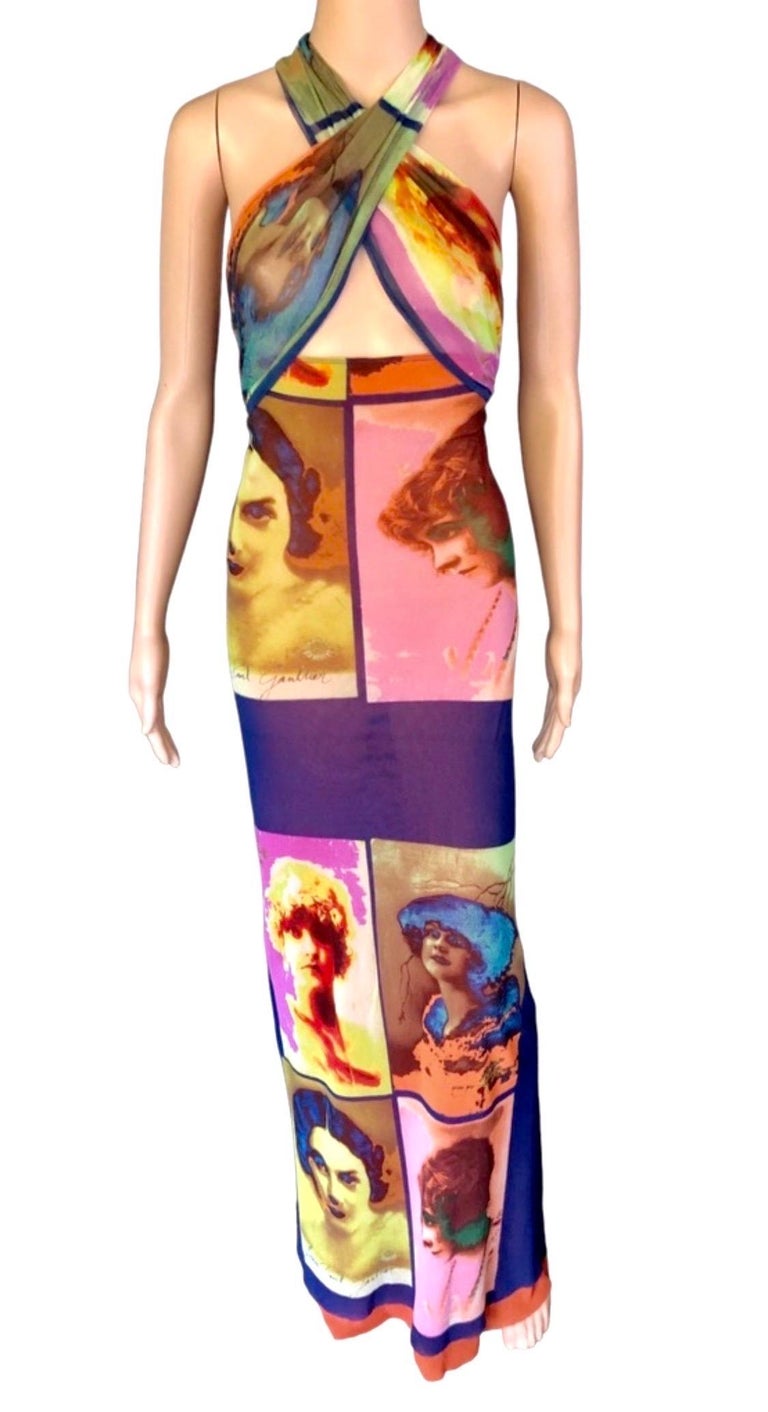 Jean Paul Gaultier Soleil S/S 2002 Vintage “Portraits” Faces Mesh Maxi Dress For Sale at 1stDibs