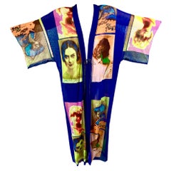 Jean Paul Gaultier Soleil S/S 2002 Vintage "Retratos" Maxi Vestido de Malla Kimono