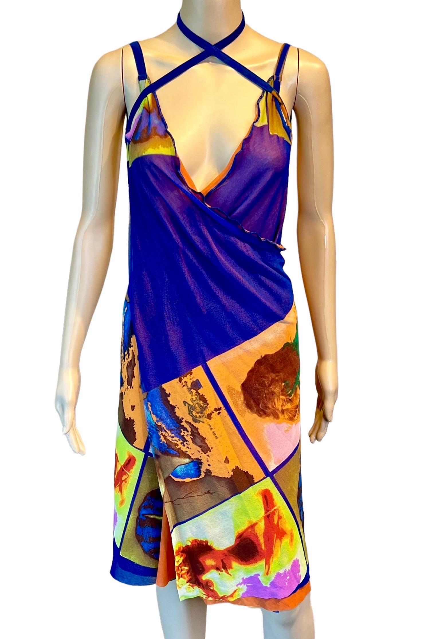 Jean Paul Gaultier Soleil S/S 2002 Vintage “Portraits” Mesh Wrap Dress  In Good Condition For Sale In Naples, FL