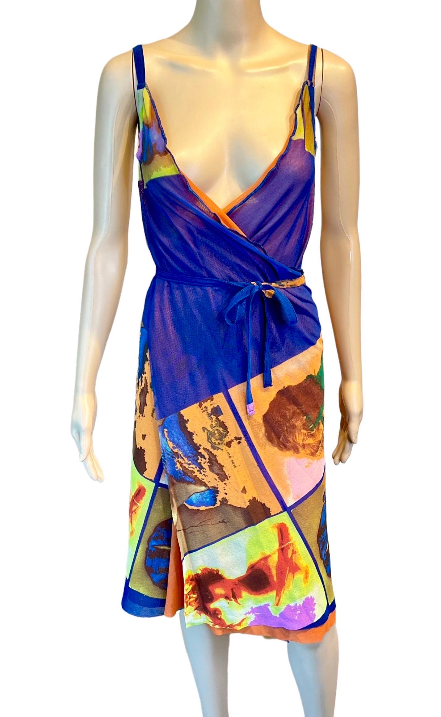 Jean Paul Gaultier Soleil S/S 2002 Vintage “Portraits” Mesh Wrap Dress  For Sale 1