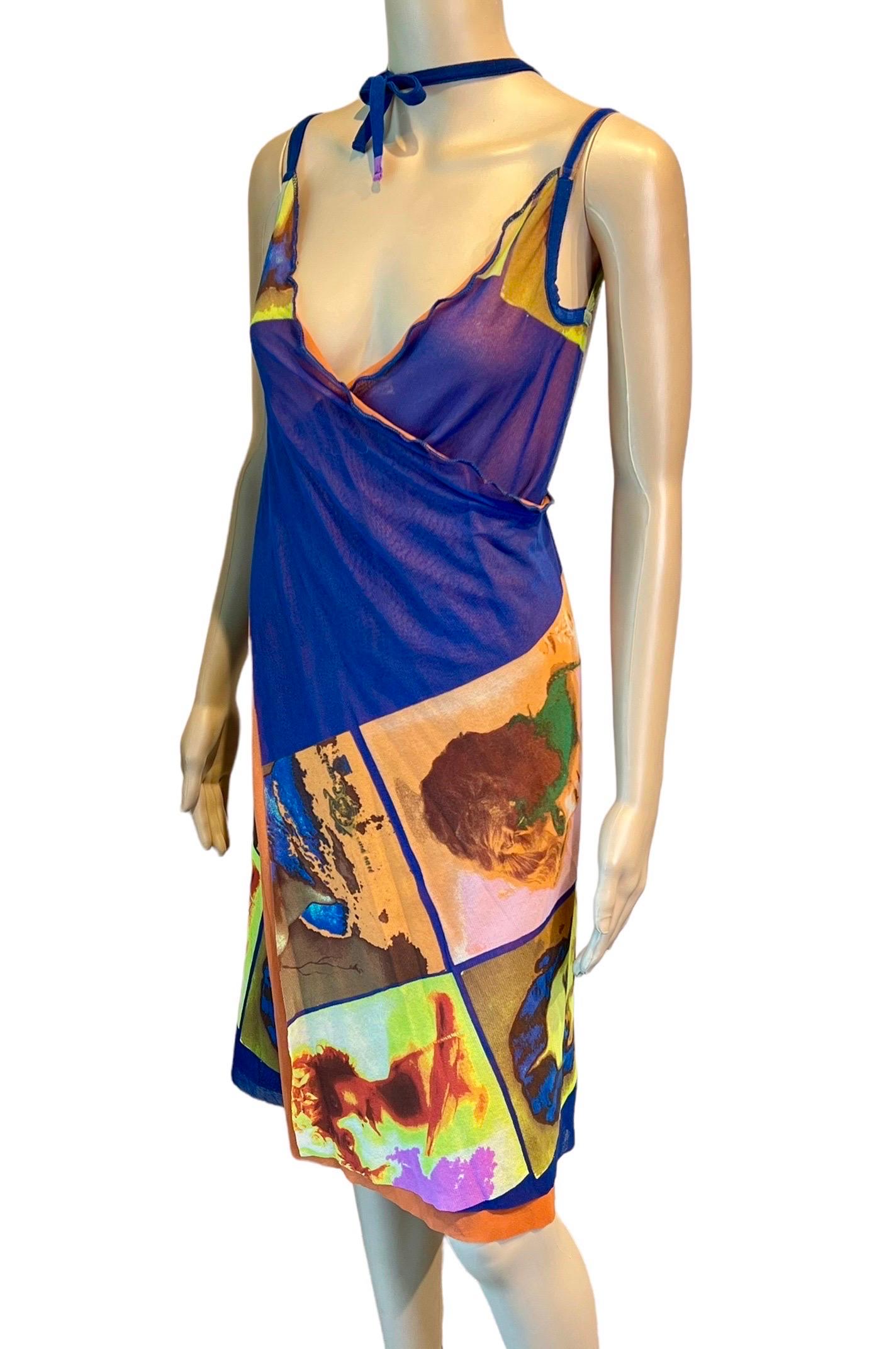 Jean Paul Gaultier Soleil S/S 2002 Vintage “Portraits” Mesh Wrap Dress  For Sale 3