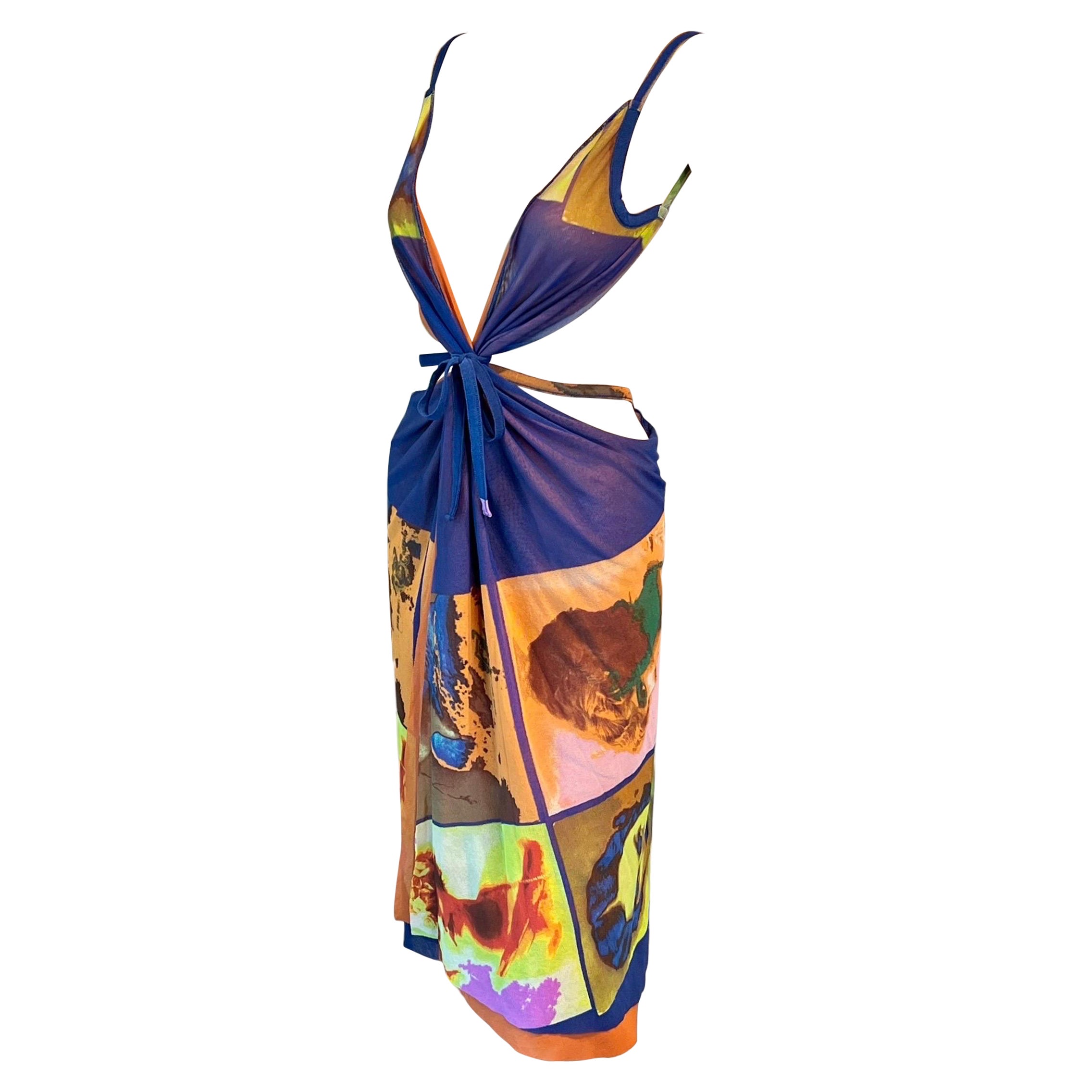 Jean Paul Gaultier Soleil S/S 2002 - Robe portefeuille vintage portraits en maille