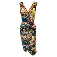 Jean Paul Gaultier Soleil - Robe courte moulante froncée à imprimé papillons, printemps-été 2003