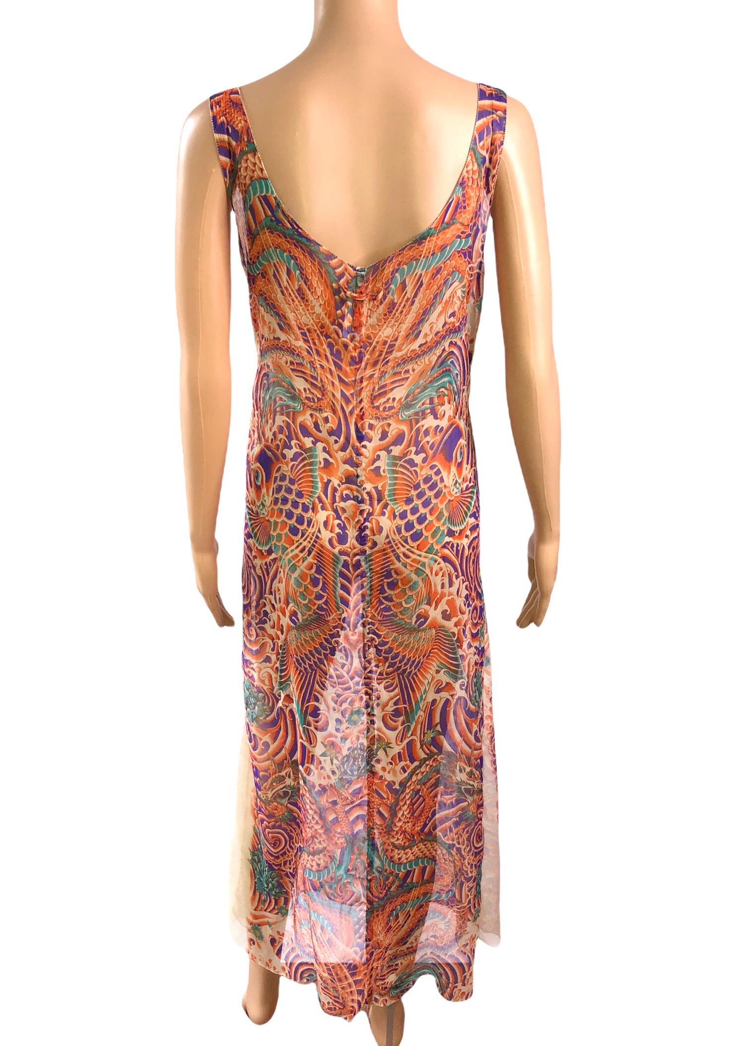 Jean Paul Gaultier Soleil S/S 2009 Tattoo Print Sheer Maxi Dress In Good Condition In Naples, FL