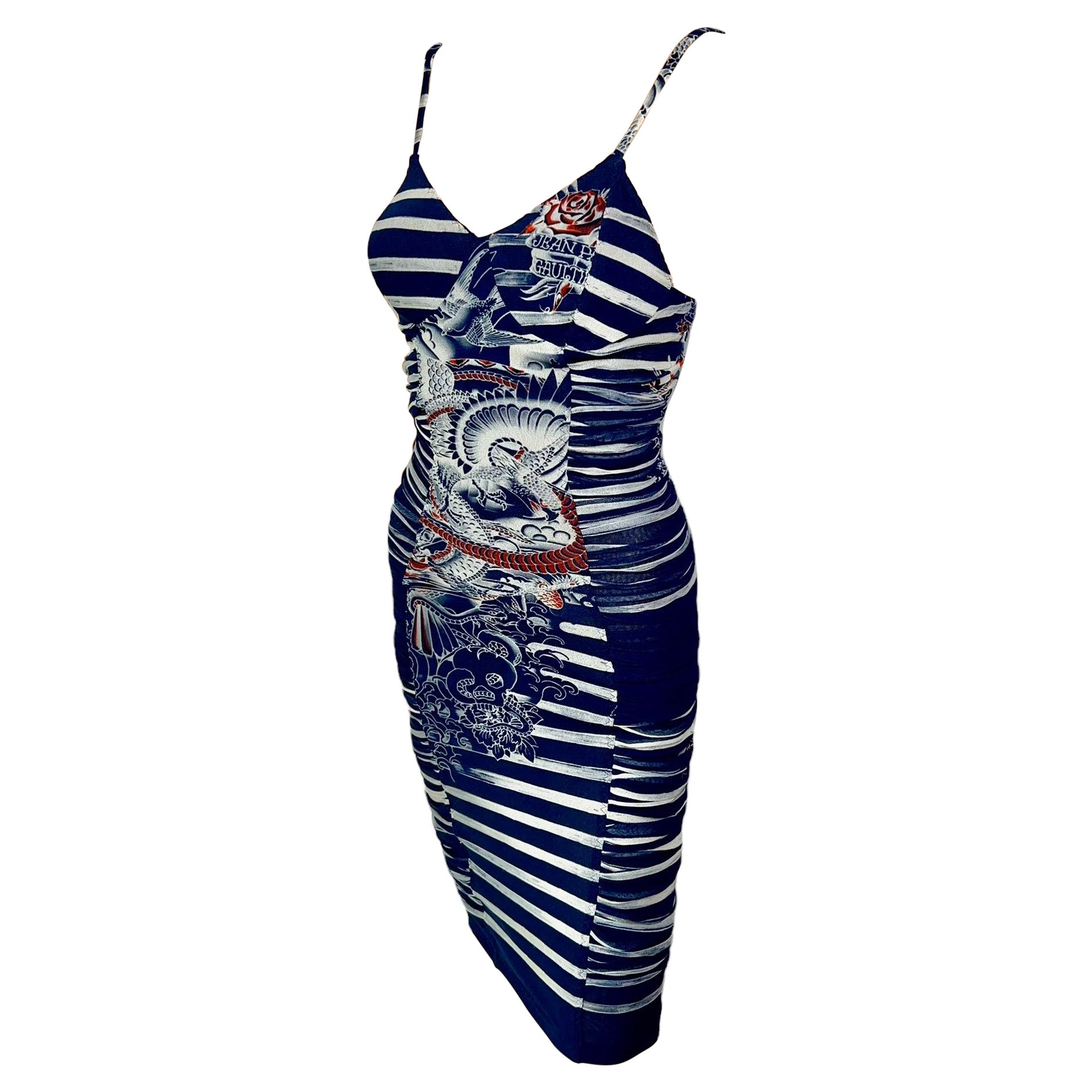 Jean Paul Gaultier Soleil S/S 2012 Tattoo Print Semi-Sheer Mesh Bodycon Dress