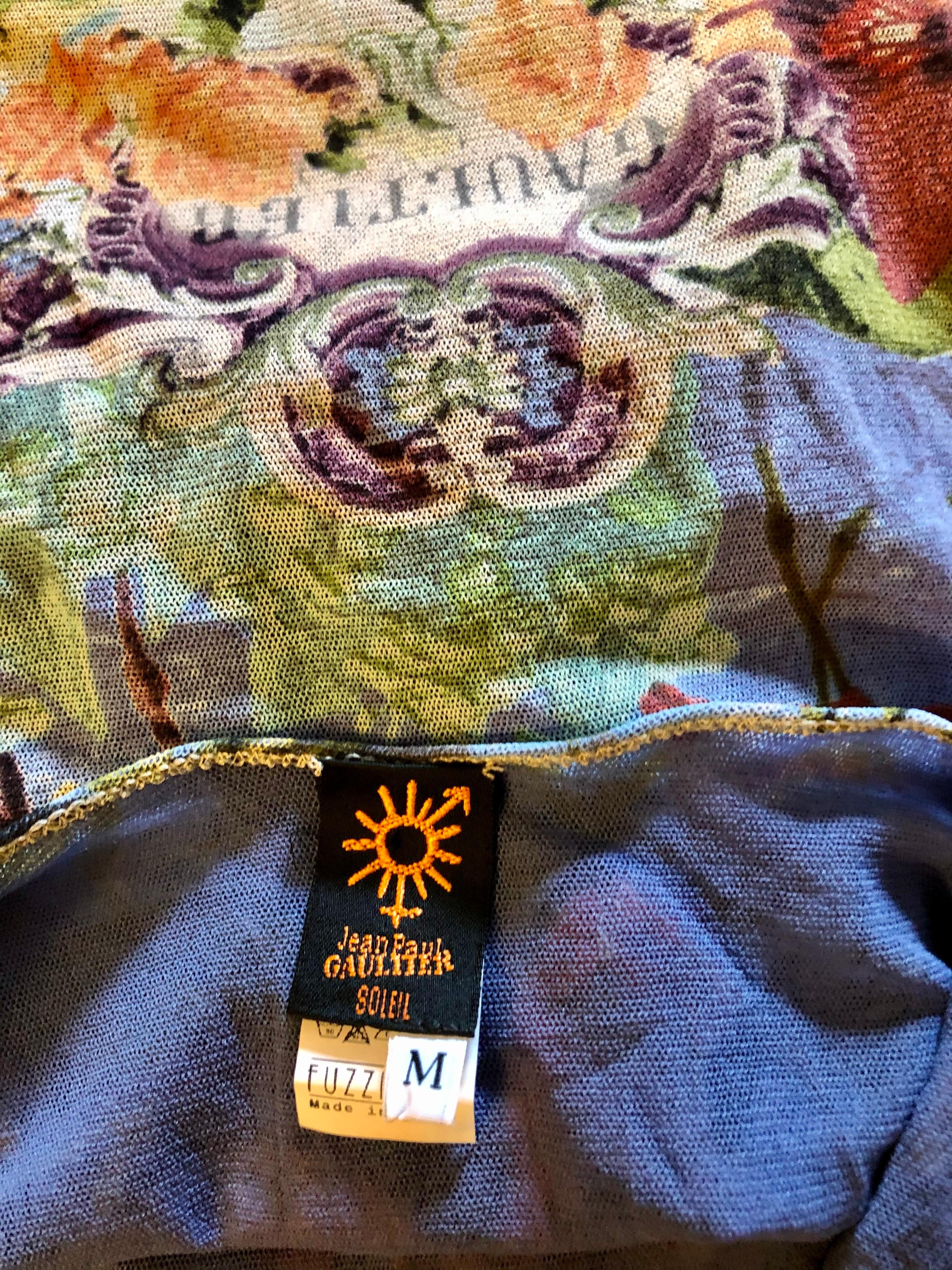 Jean Paul Gaultier Soleil S/S1999 - Robe longue en maille avec découpes imprimées tropicales flamants en vente 8