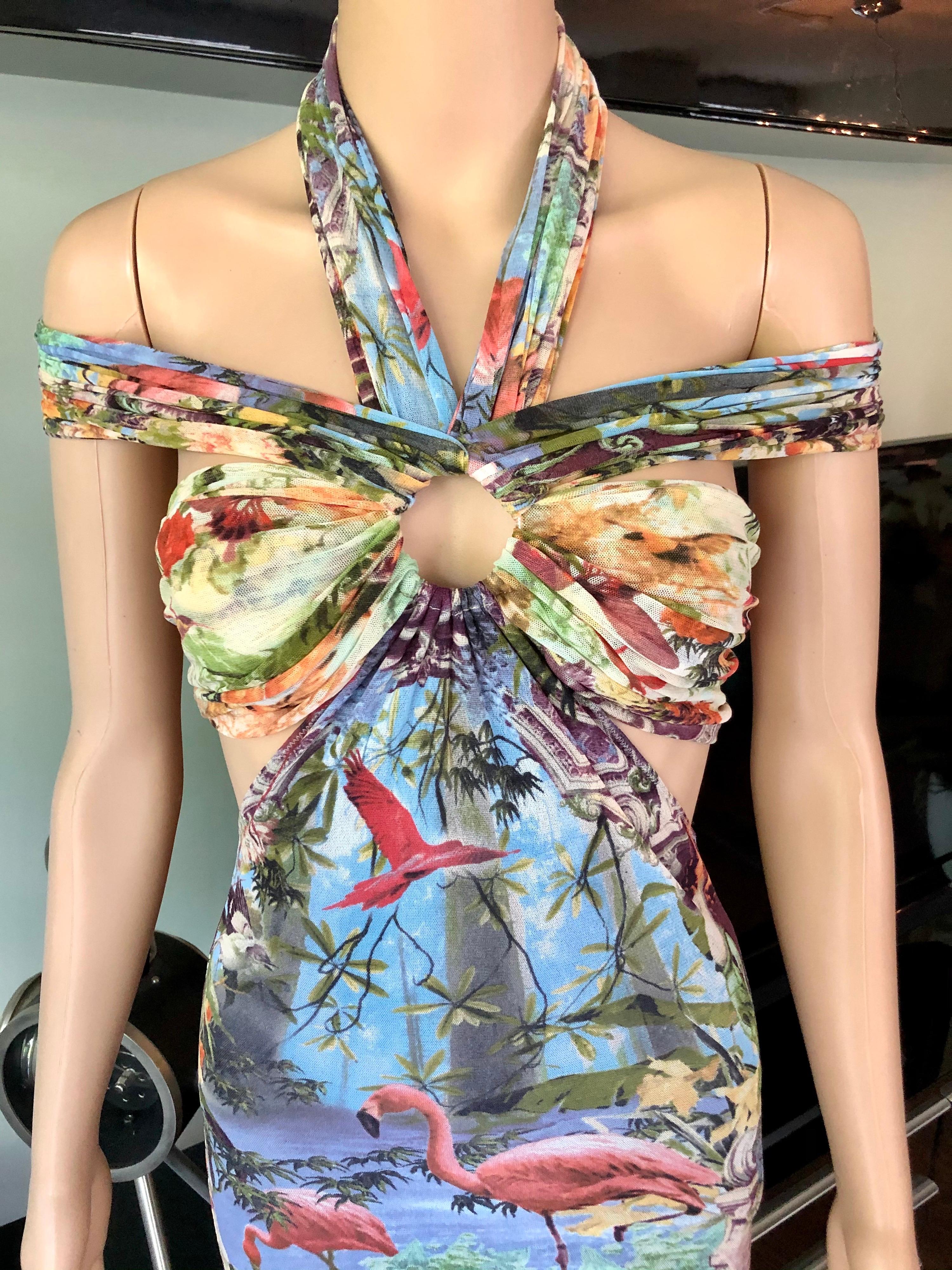 Jean Paul Gaultier Soleil S/S1999 - Robe longue en maille avec découpes imprimées tropicales flamants Unisexe en vente