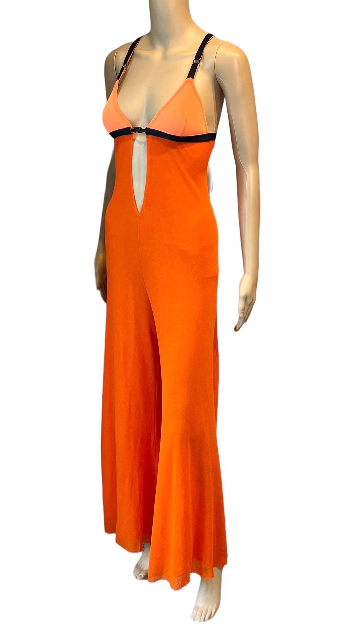 Rouge Jean Paul Gaultier Soleil Sheer Mesh Neoprene Bra Cutout Neon Romper Jumpsuit