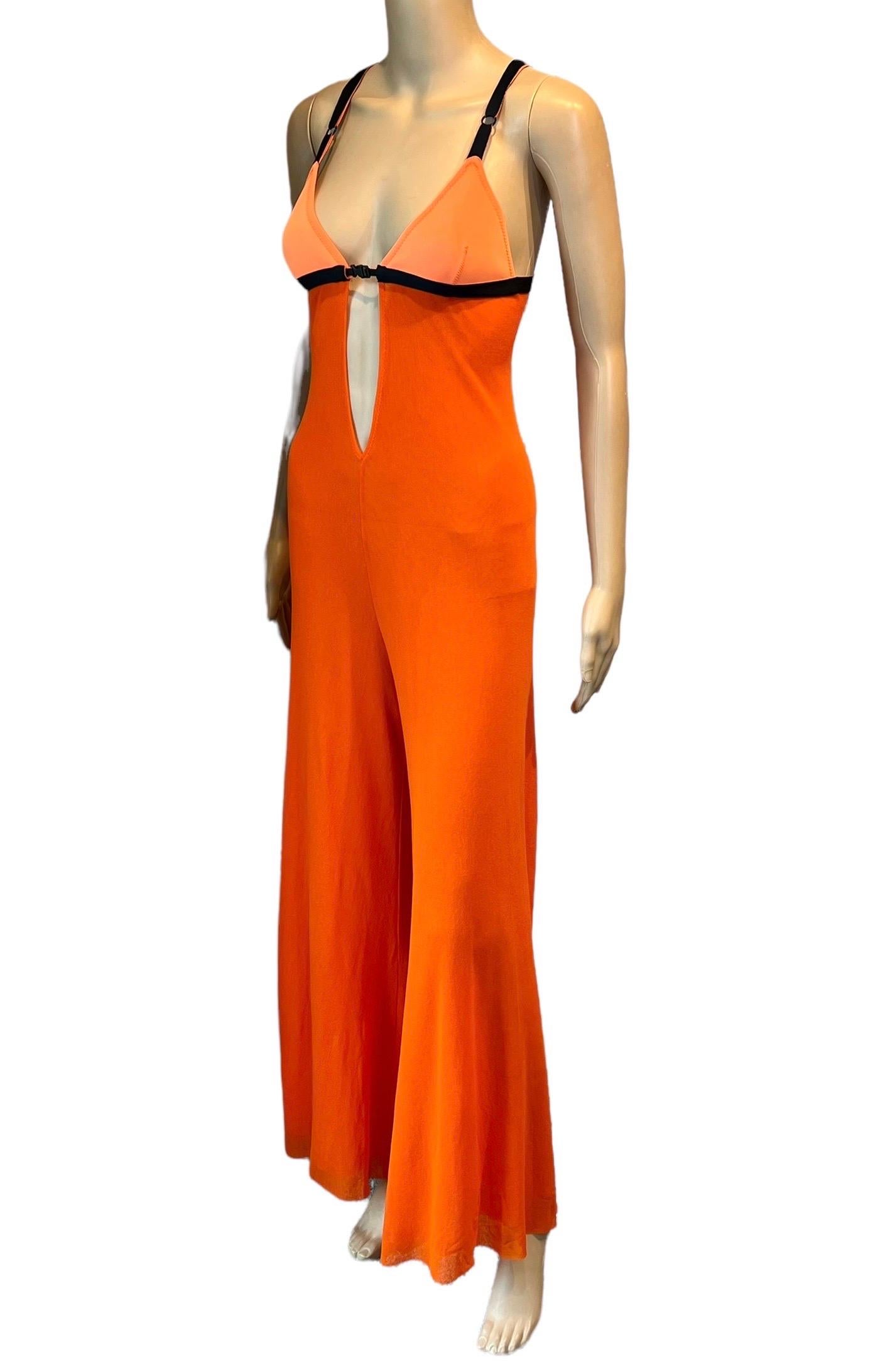  Jean Paul Gaultier Soleil Sheer Mesh Neoprene Bra Cutout Neon Romper Jumpsuit Unisexe 