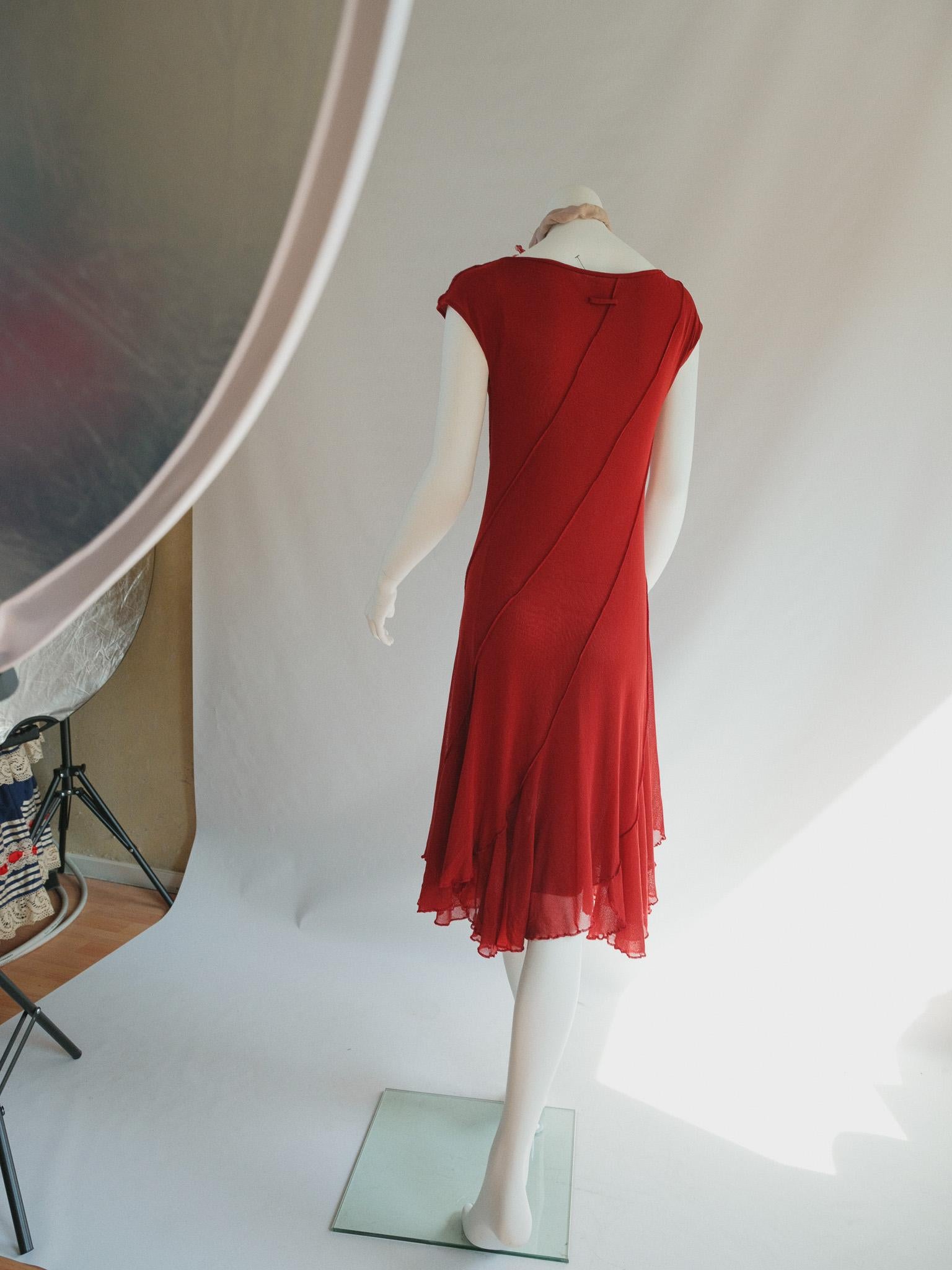 Jean Paul Gaultier Soleil Shift Dress Mesh Red  In Good Condition In Berlin, DE
