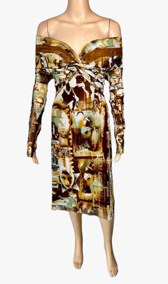 Jean Paul Gaultier Soleil SS 1999 Unworn Logo Film Print Off Shoulder Mesh Dress