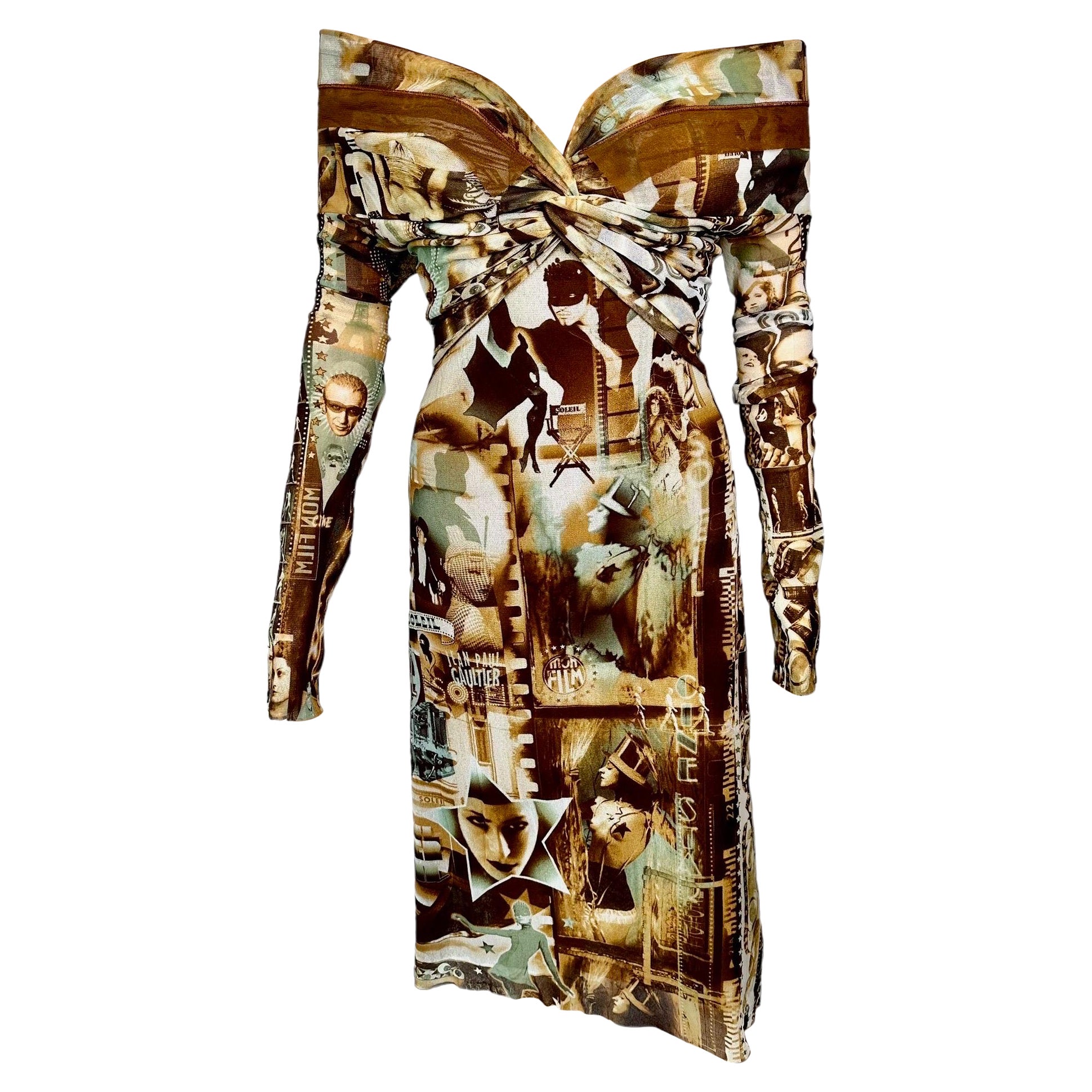 Jean Paul Gaultier Soleil - Robe en maille à épaules dénudées avec imprimé logo de film, non portée, printemps-été 1999 en vente