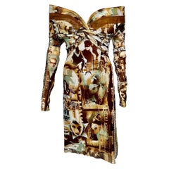 Jean Paul Gaultier Soleil SS 1999 Unworn Logo Film Print Off Shoulder Mesh Dress