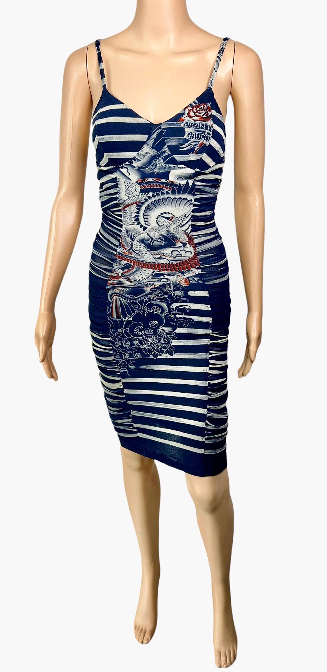 Women's or Men's Jean Paul Gaultier Soleil S/S 2012 Tattoo Print Semi-Sheer Mesh Bodycon Dress