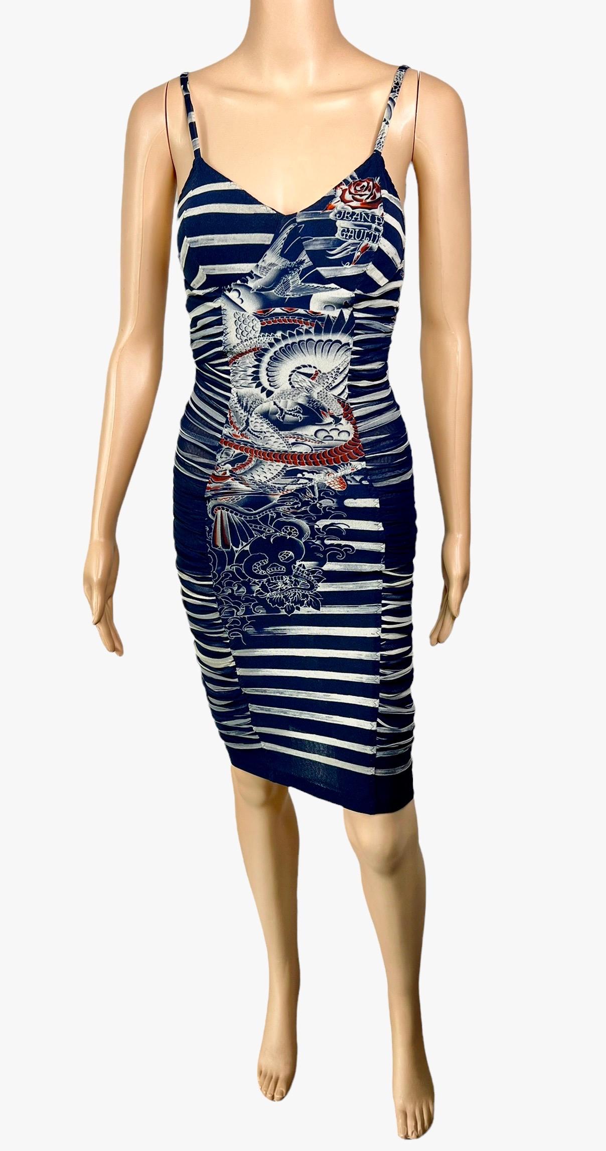 Jean Paul Gaultier Soleil S/S 2012 Tattoo Print Semi-Sheer Mesh Bodycon Dress 1