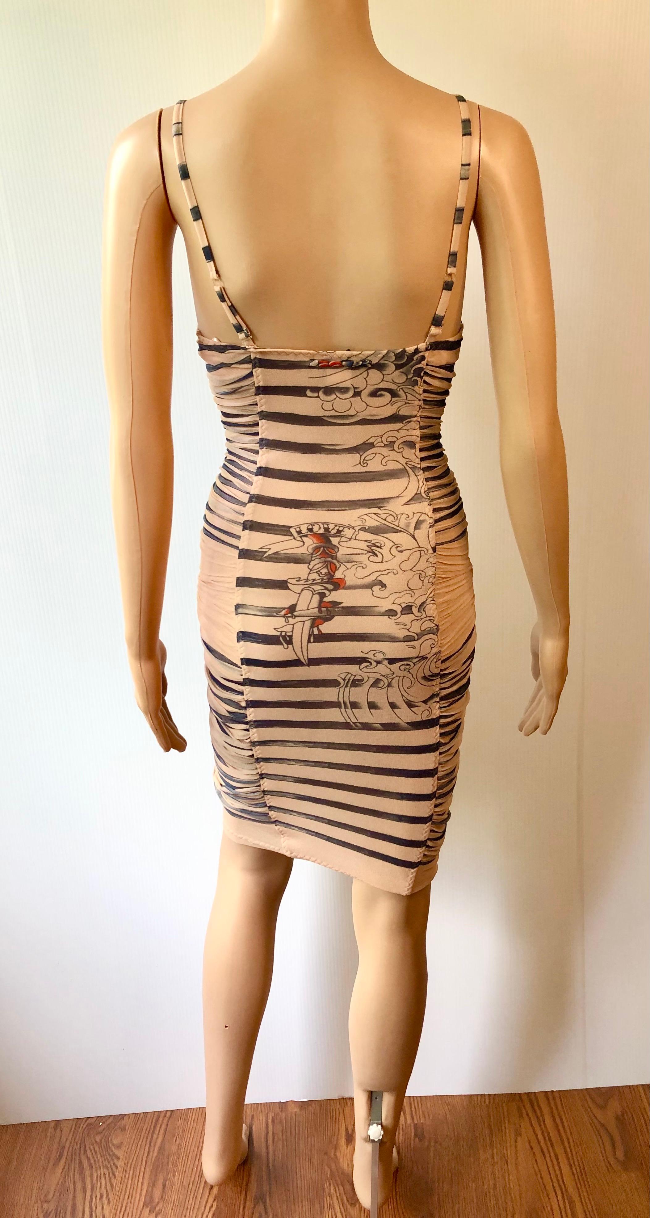 Women's or Men's Jean Paul Gaultier Soleil S/S 2012 Tattoo Print Semi-Sheer Mesh Bodycon Dress