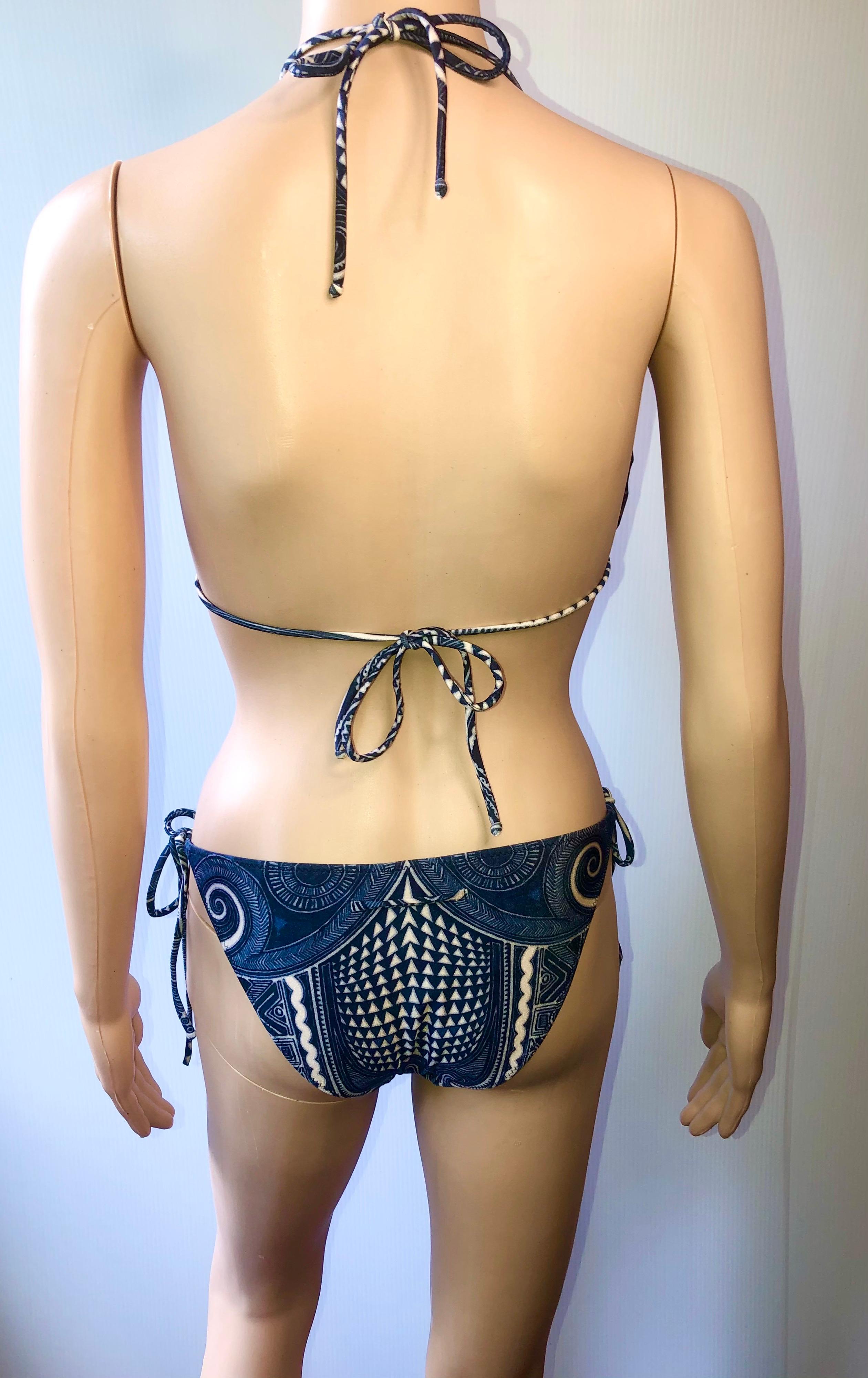 Jean Paul Gaultier Soleil Tribal Aztec Tattoo Print Bikini-Badeanzug (Schwarz) im Angebot