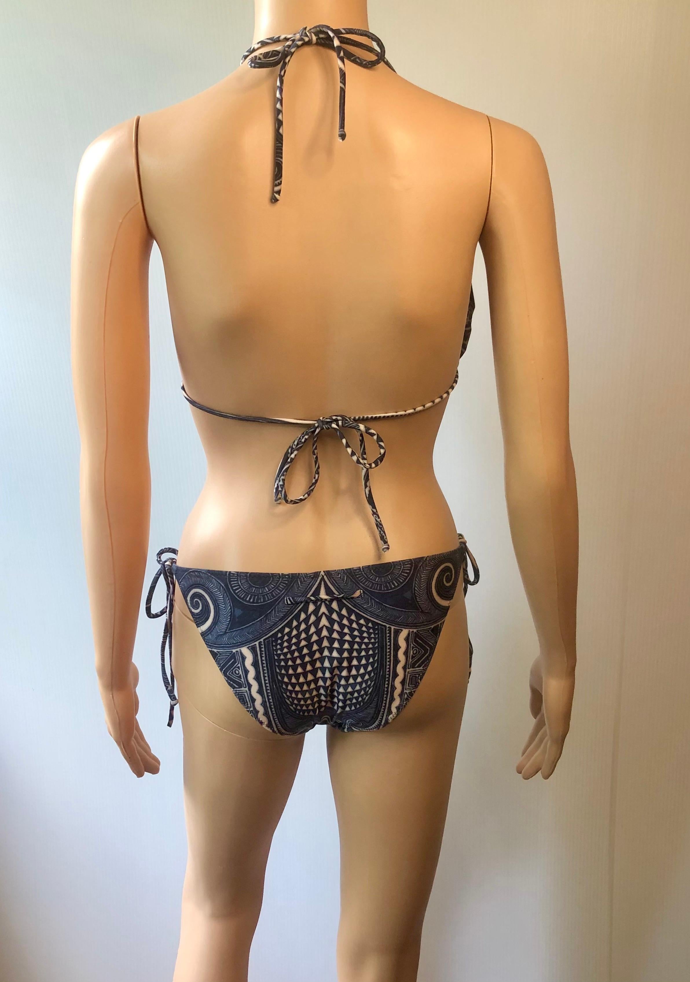 Black Jean Paul Gaultier Soleil Tribal Aztec Tattoo Print Bikini Swimwear Swimsuit For Sale