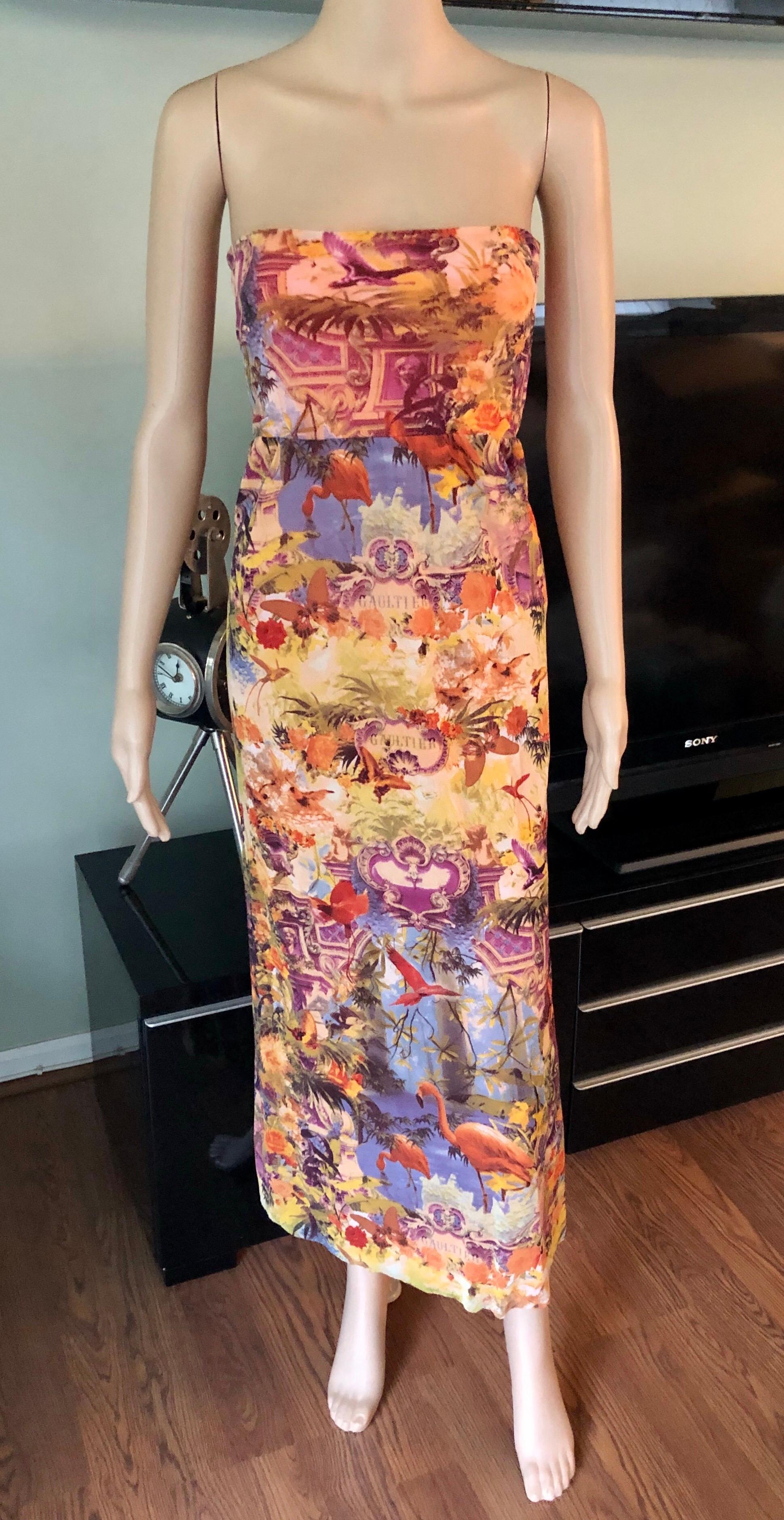 Jean Paul Gaultier Soleil Tropical Flamingo Print Logo Semi-Sheer Mesh Maxi Skirt Dress Size S

Please note this piece is very versatile and it could be worn as a strapless dress or a maxi skirt as shown in last two photos.