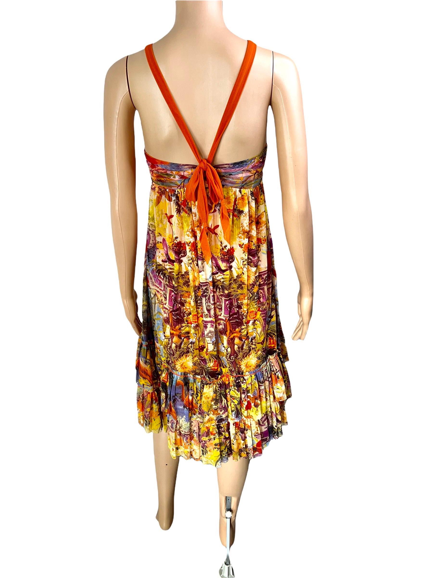 Beige Jean Paul Gaultier - Robe dos nu à volants à imprimé flamants tropical Soleil en vente