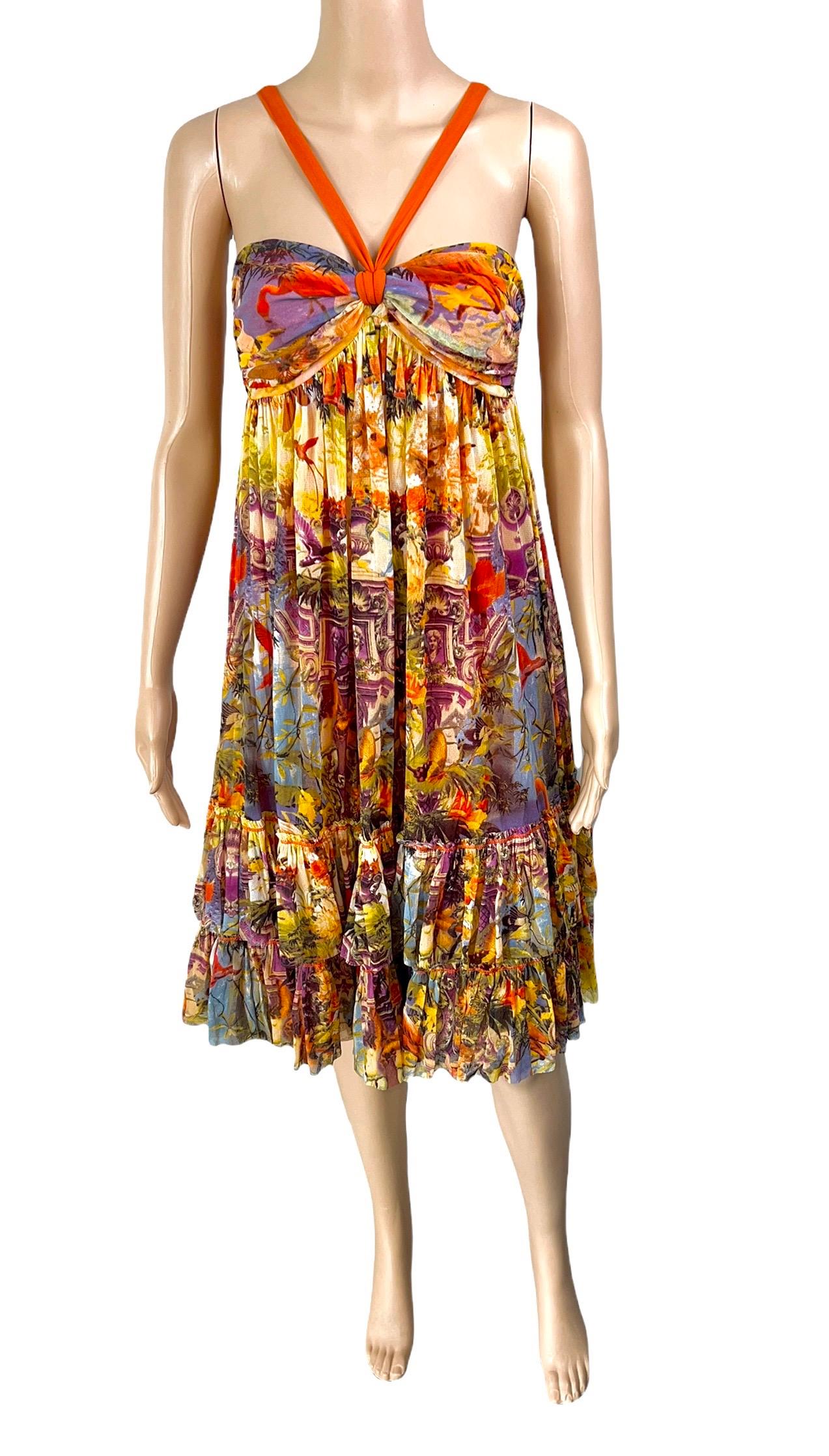 Jean Paul Gaultier Soleil Tropical Flamingo Print Halter Ruffled Dress In Good Condition For Sale In Naples, FL