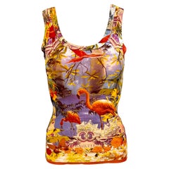 Jean Paul Gaultier Soleil Tropical Flamingo Print Halbdurchsichtiges Mesh-Oberteil