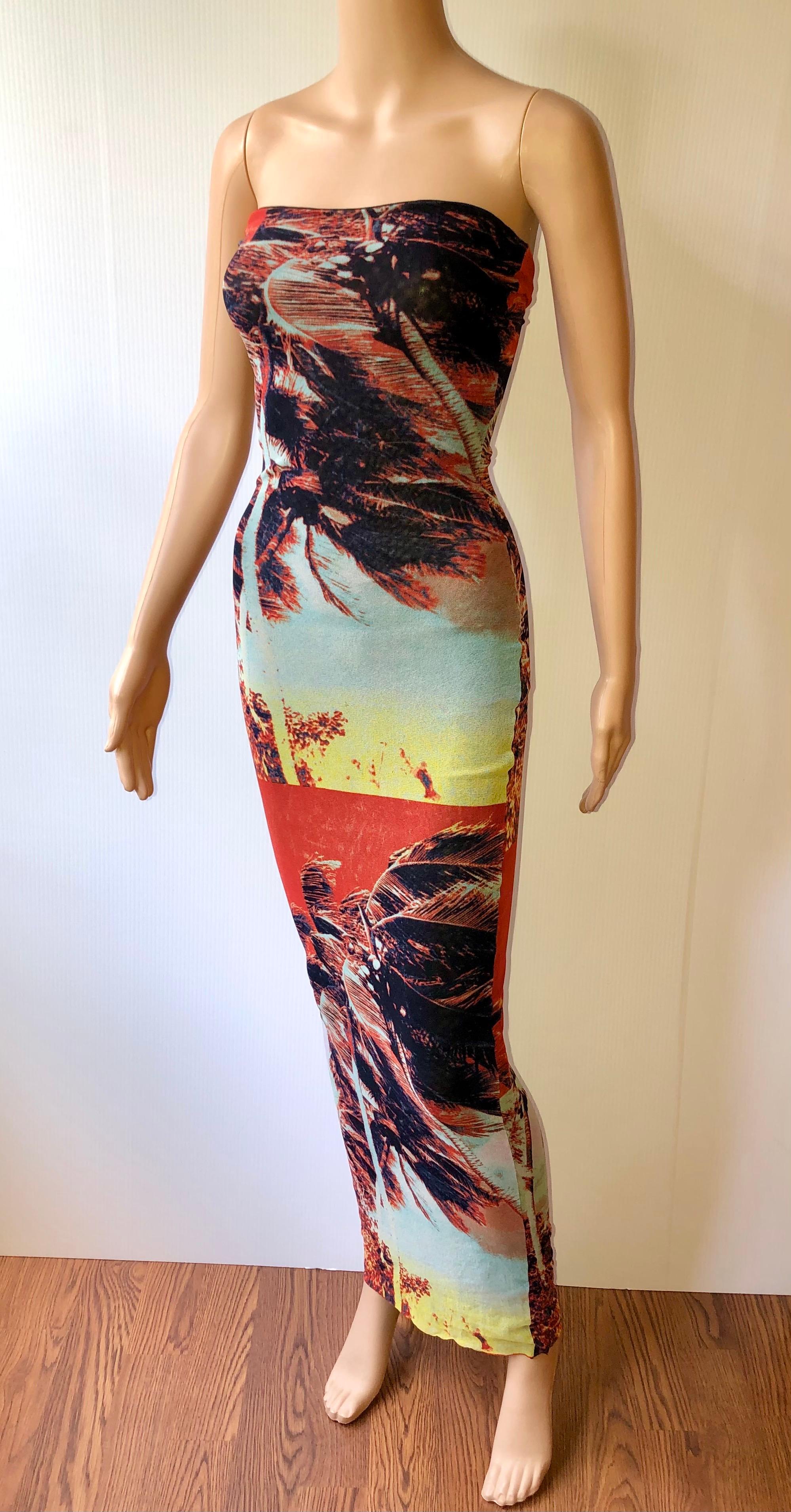 Jean Paul Gaultier Soleil Tropical Print Mesh Bodycon Maxikleid Größe S