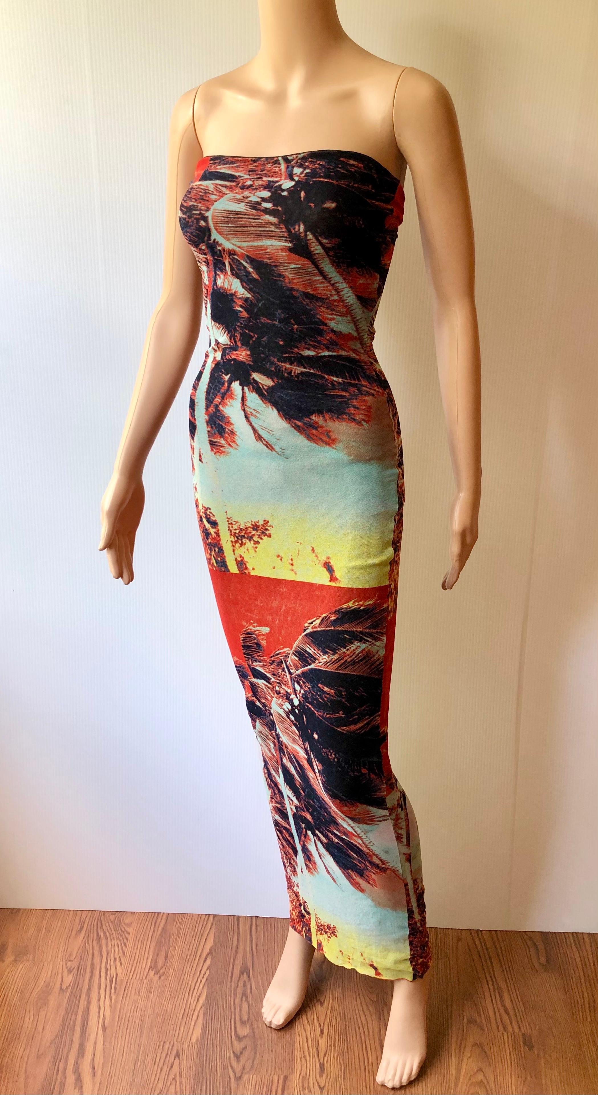 Jean Paul Gaultier Soleil Tropischer Druck Bodycon Maxikleid aus Mesh im Zustand „Gut“ in Naples, FL