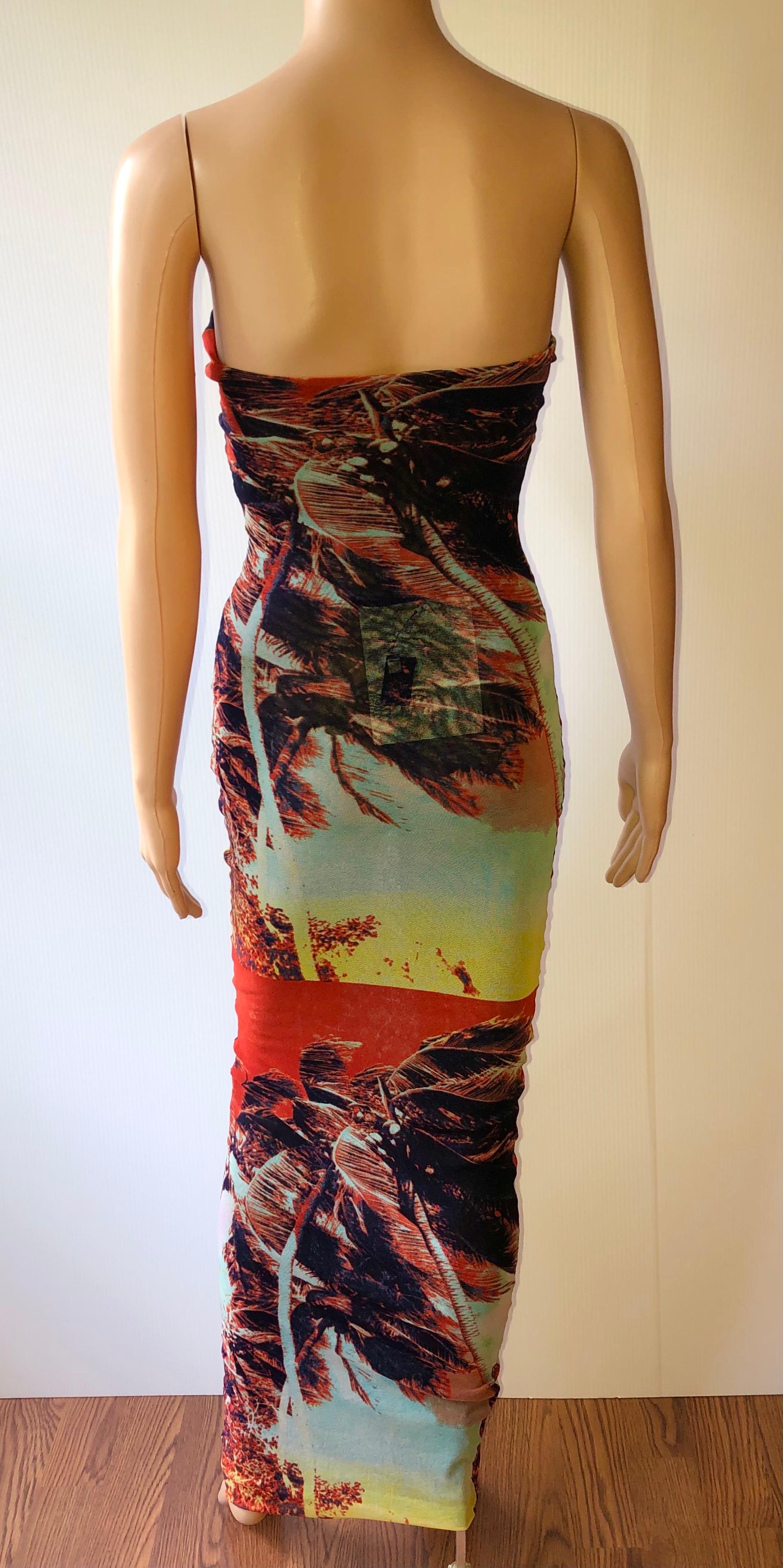 Jean Paul Gaultier Soleil Tropischer Druck Bodycon Maxikleid aus Mesh für Damen oder Herren