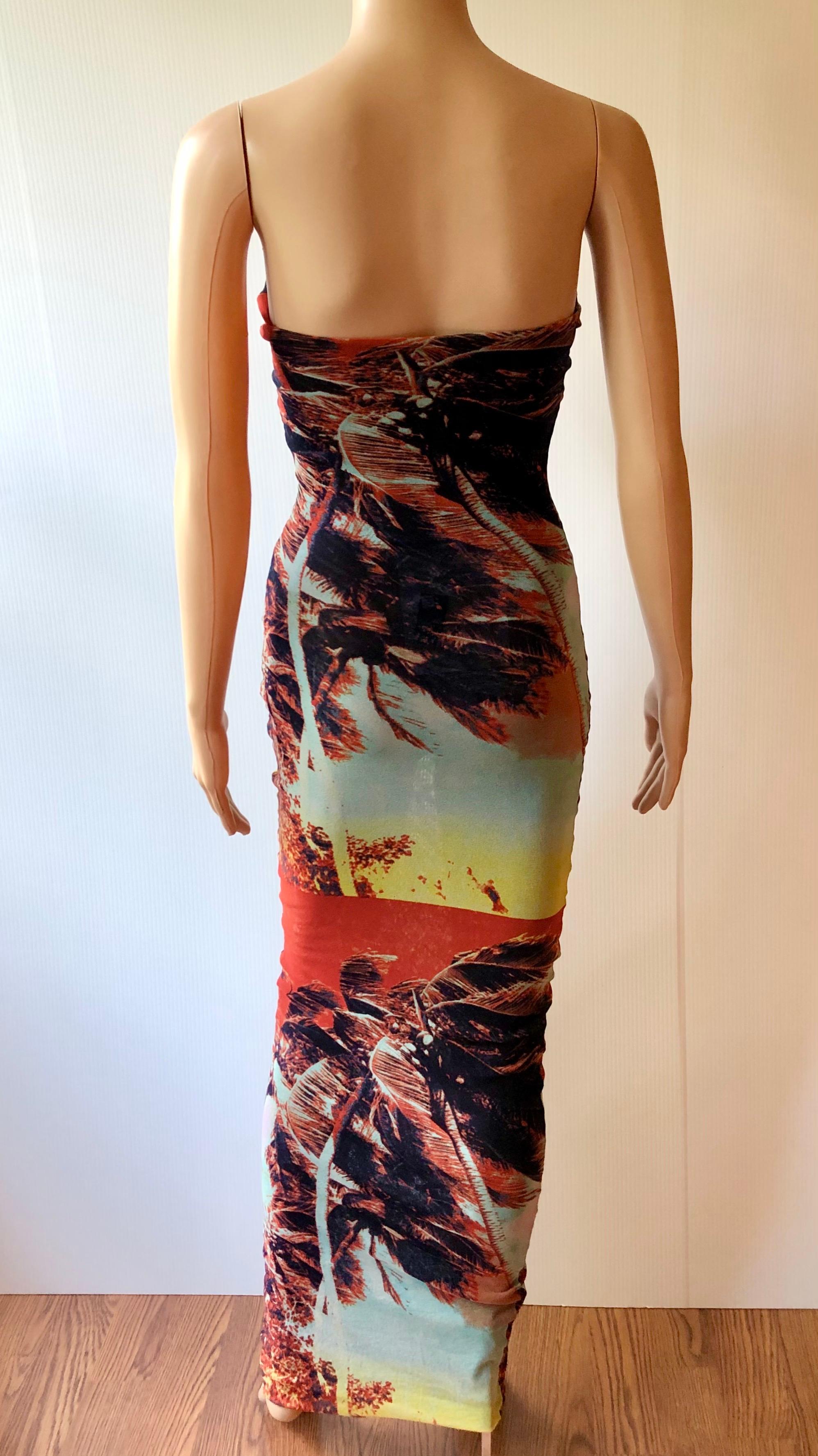 Jean Paul Gaultier Soleil Tropischer Druck Bodycon Maxikleid aus Mesh 1