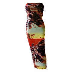 Jean Paul Gaultier Soleil Tropical Print Bodycon Mesh Maxi Dress