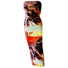 Jean Paul Gaultier Soleil Tropical Print Bodycon Mesh Maxi Dress