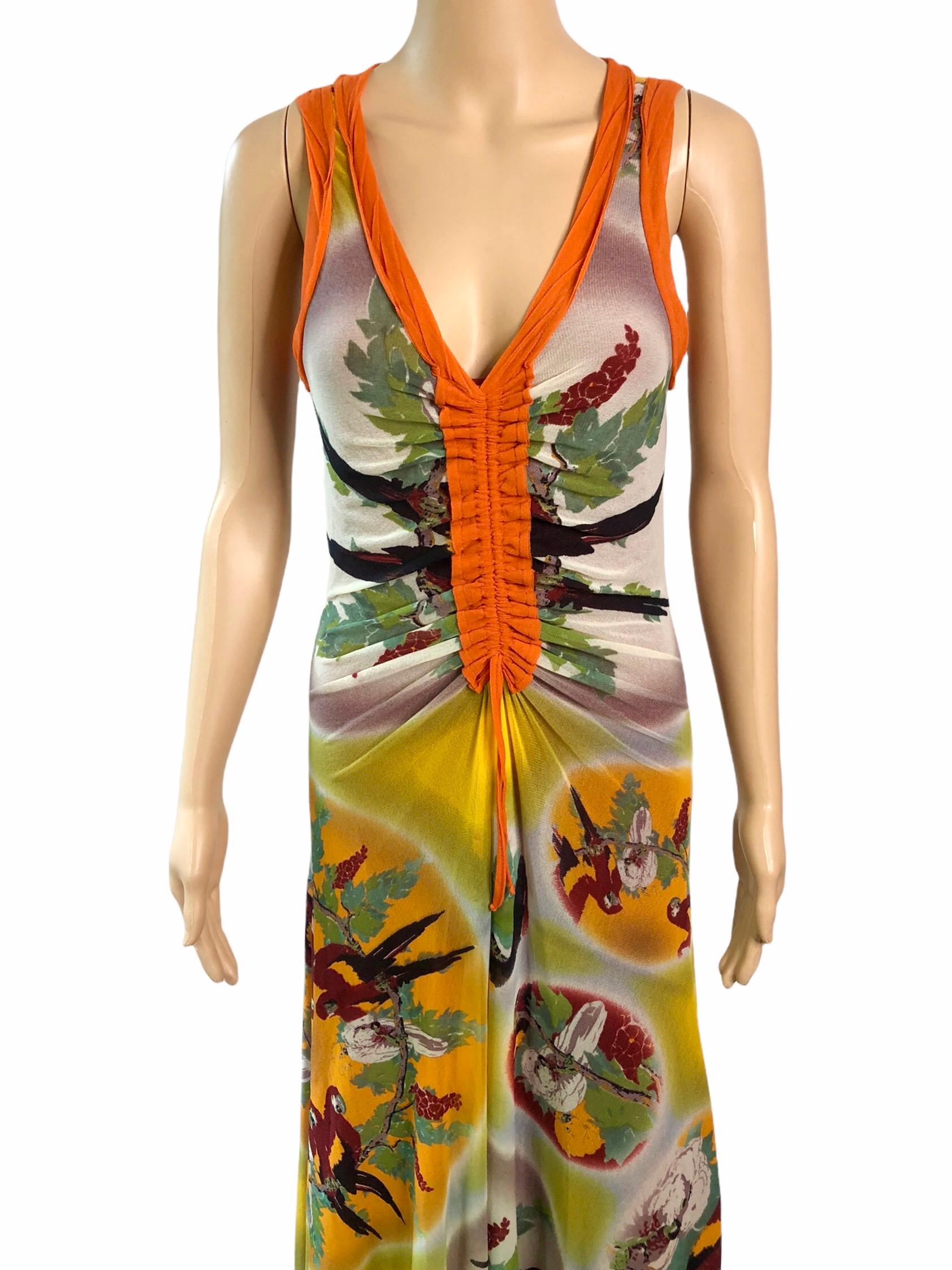 Jean Paul Gaultier Soleil Tropical Print Mesh Maxi Dress Size L