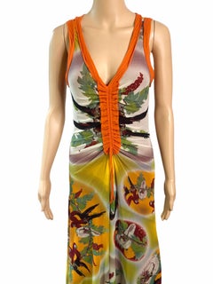 Jean Paul Gaultier Soleil Tropical Print Mesh Maxi Dress