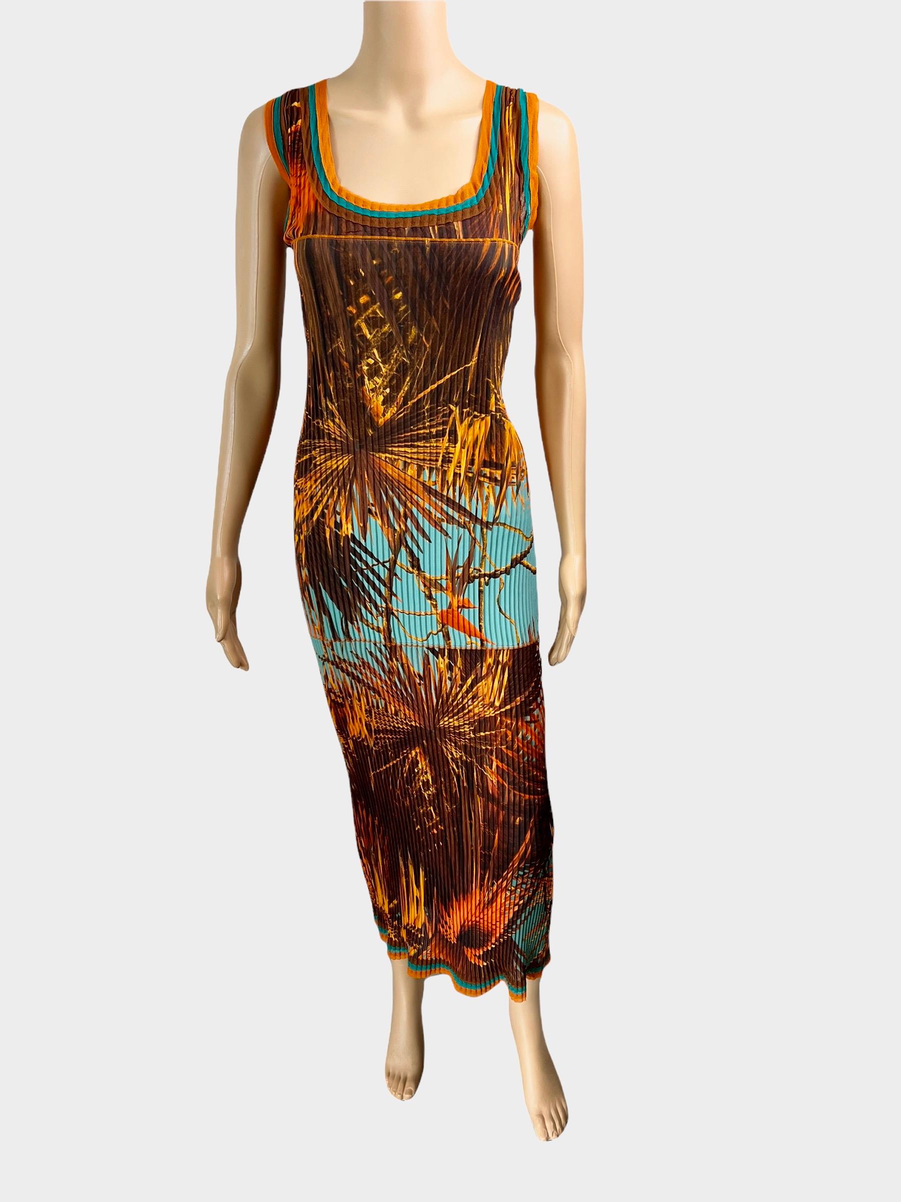 Jean Paul Gaultier Soleil Tropical Print Pleated Maxi Dress Size M