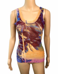 Jean Paul Gaultier Soleil Tropical Print Semi-Sheer Mesh Top
