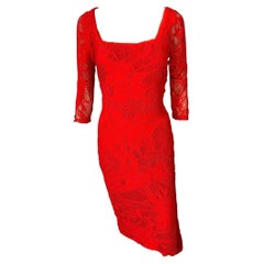 Jean Paul Gaultier Soleil Vestido midi rojo de malla de ganchillo y punto abierto sin estrenar