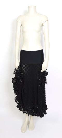 Jean Paul Gaultier soleil vintage SS 2005 black sequins & ruffles mesh skirt