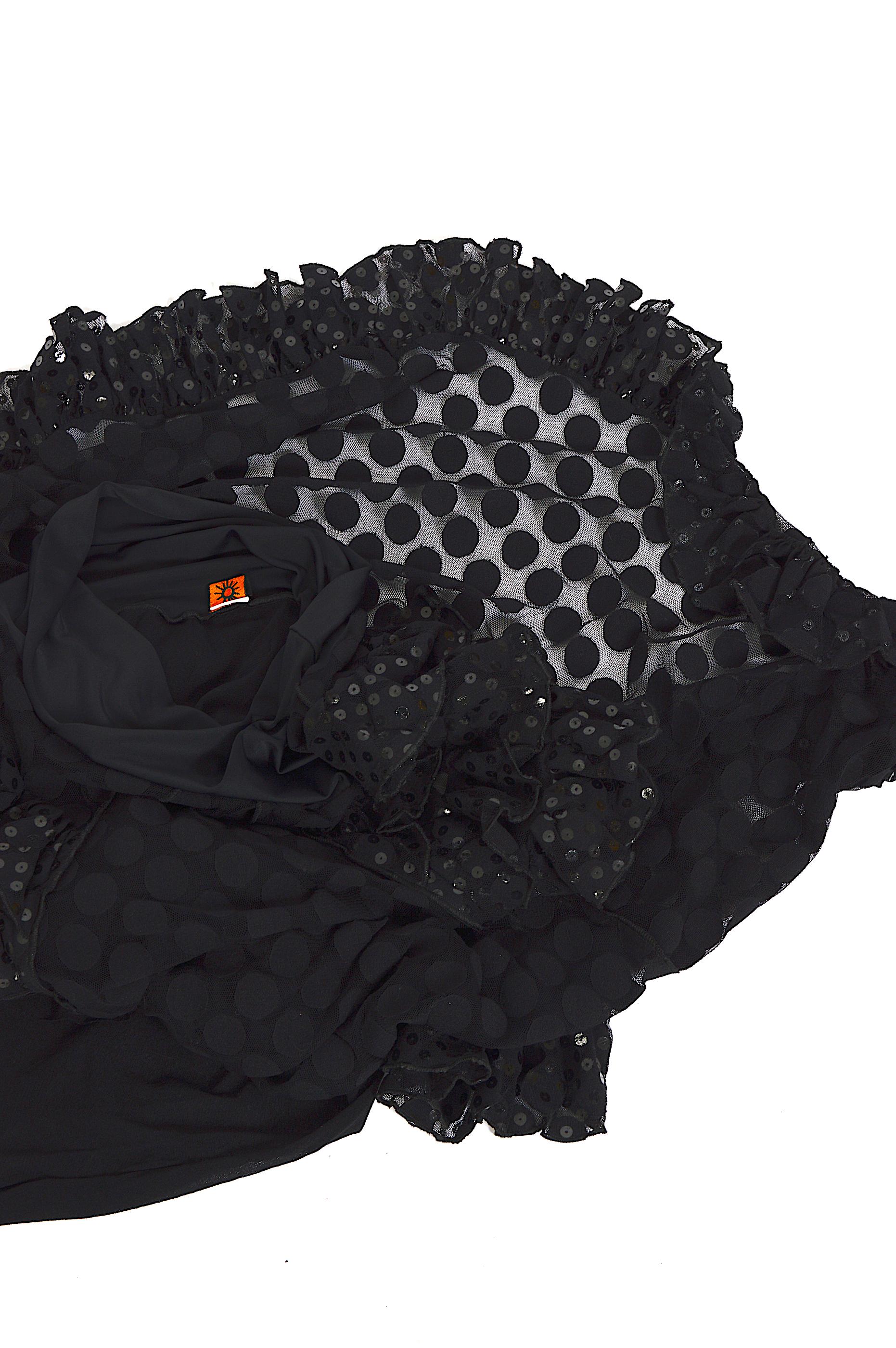 Jean Paul Gaultier soleil vintage SS 2005 black sequins & ruffles mesh skirt   For Sale 1