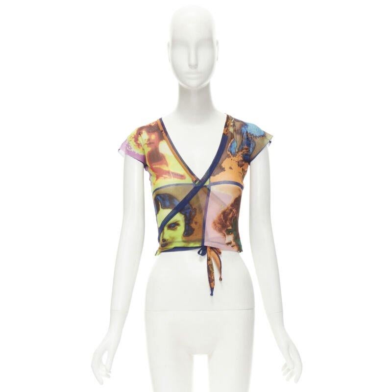 JEAN PAUL GAULTIER Soleil Vintage 2002 Portaits print sheer wrap tie top shirt M 5