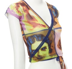 JEAN PAUL GAULTIER Soleil Vintage 2002 Portaits stampa velata camicia top con cravatta M