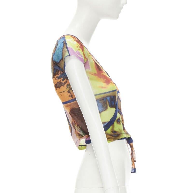 JEAN PAUL GAULTIER Soleil Vintage 2002 Portaits print sheer wrap tie top shirt M In Excellent Condition In Hong Kong, NT