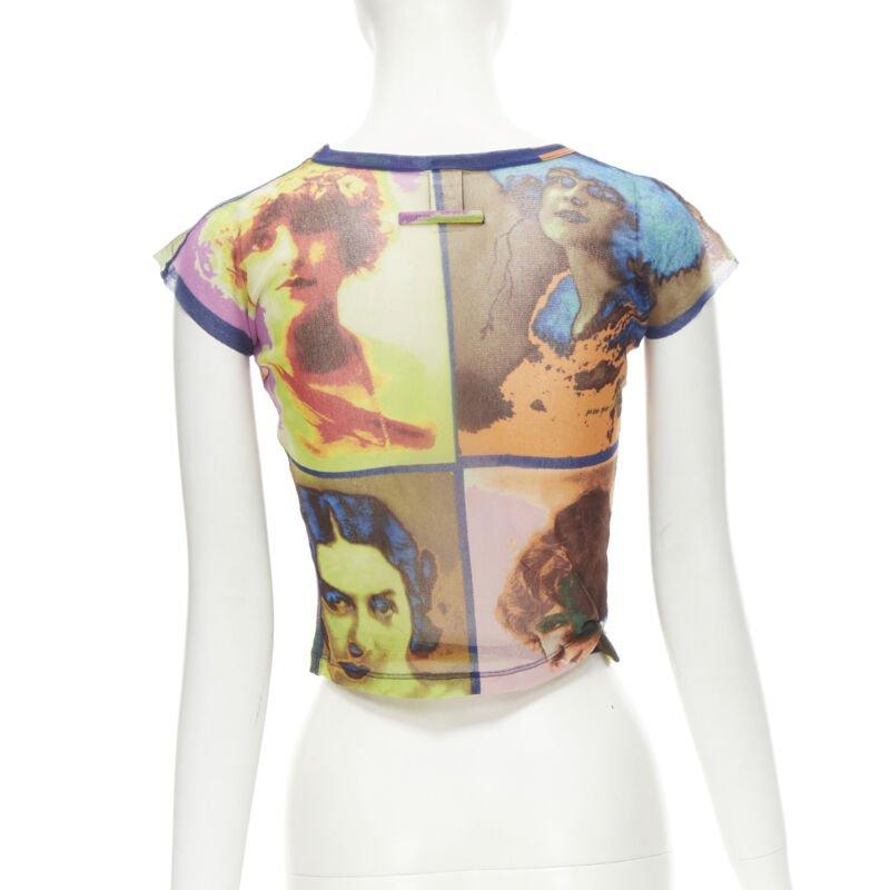 Women's JEAN PAUL GAULTIER Soleil Vintage 2002 Portaits print sheer wrap tie top shirt M