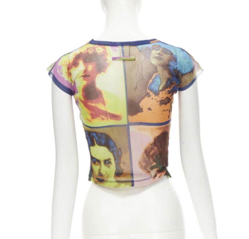 JEAN PAUL GAULTIER Soleil Vintage 2002 Portaits print sheer wrap tie top shirt M 1