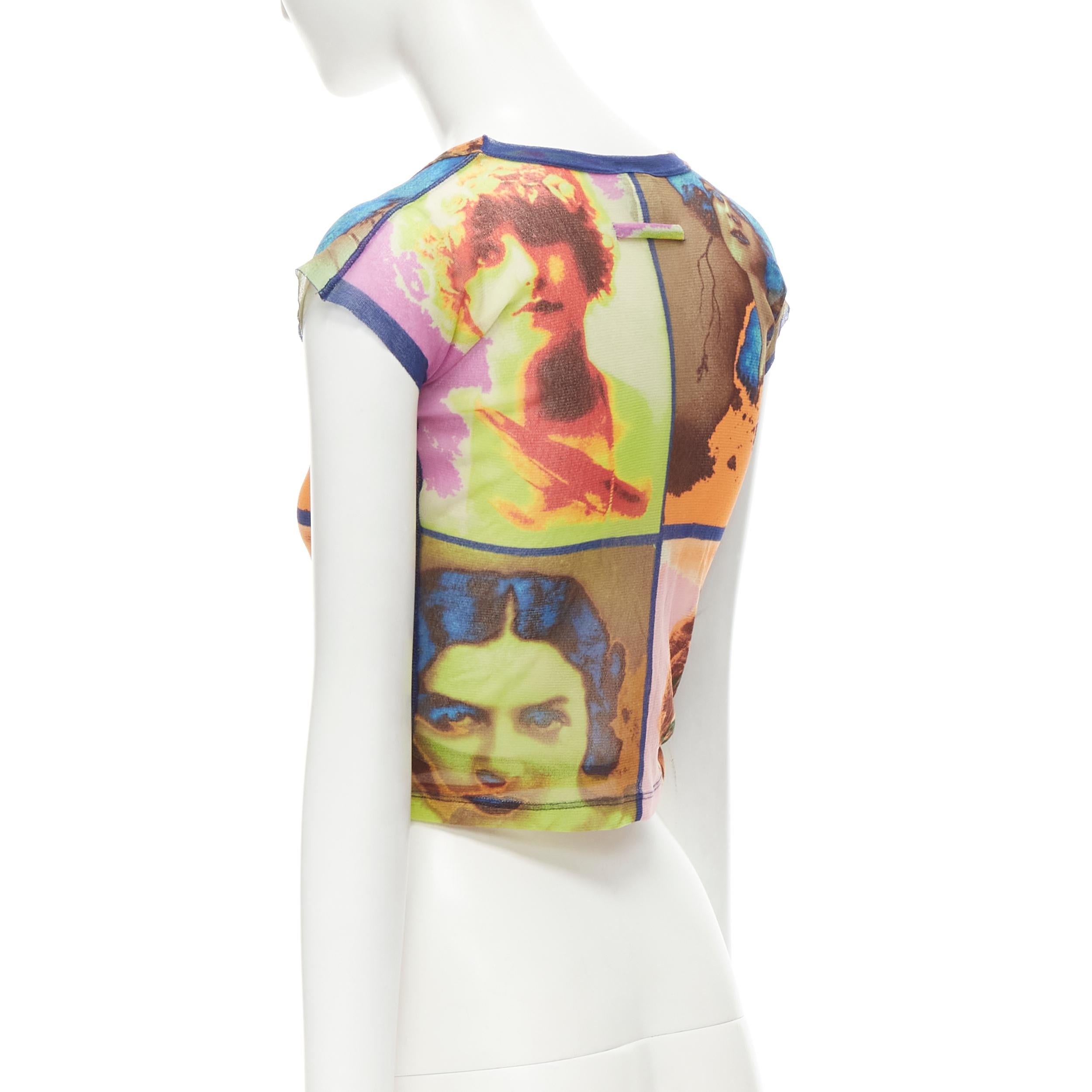 Women's JEAN PAUL GAULTIER Soleil Vintage 2002 Portaits print sheer wrap tie top shirt M For Sale