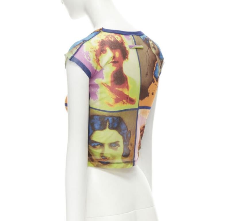 JEAN PAUL GAULTIER Soleil Vintage 2002 Portaits print sheer wrap tie top shirt M 2