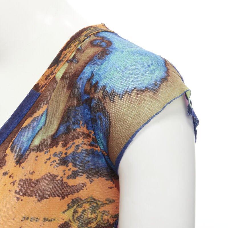 JEAN PAUL GAULTIER Soleil Vintage 2002 Portaits print sheer wrap tie top shirt M 2
