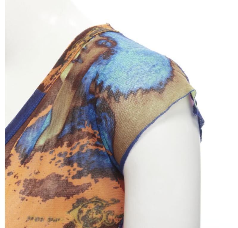 JEAN PAUL GAULTIER Soleil Vintage 2002 Portaits print sheer wrap tie top shirt M 3