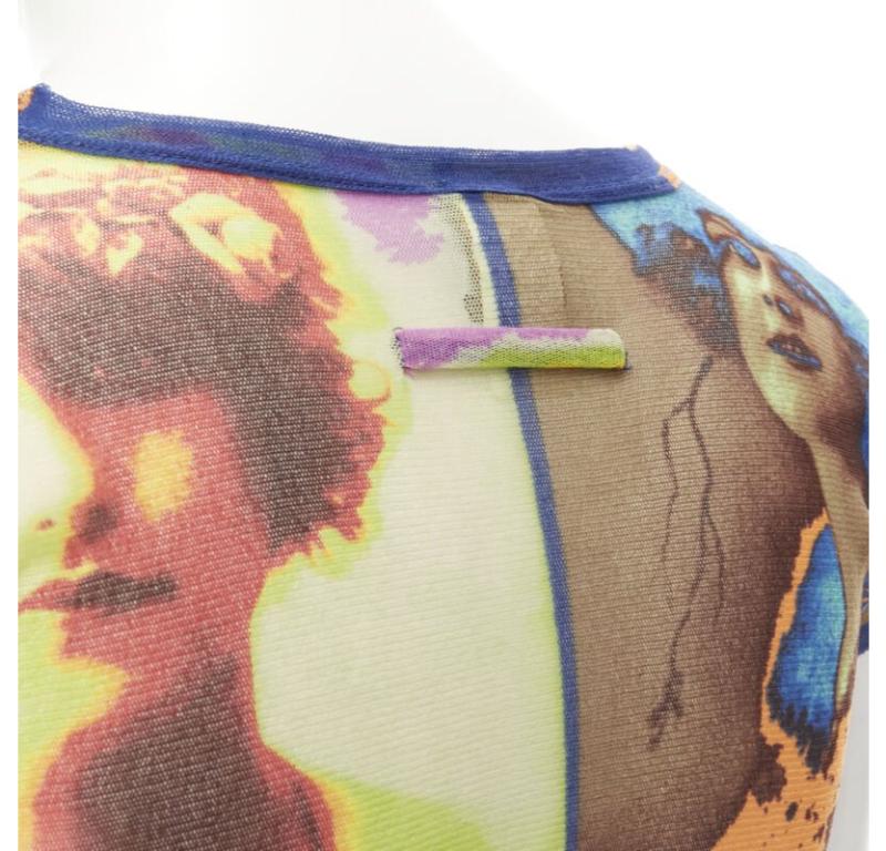 JEAN PAUL GAULTIER Soleil Vintage 2002 Portaits print sheer wrap tie top shirt M 4